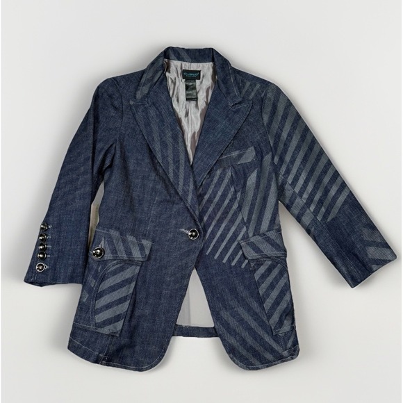 Custo Barcelona Jackets & Blazers - VTG Custo Barcelona Denim Jacket Blazer Womens Size 40 US 8 Art To Wear Y2K Blue